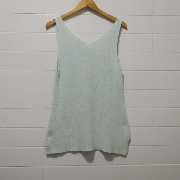 SUNDANCE BAYLEE KNIT SWEATER VEST sleeveless blue S vneck breezy coastal beach - Picture 2 of 8
